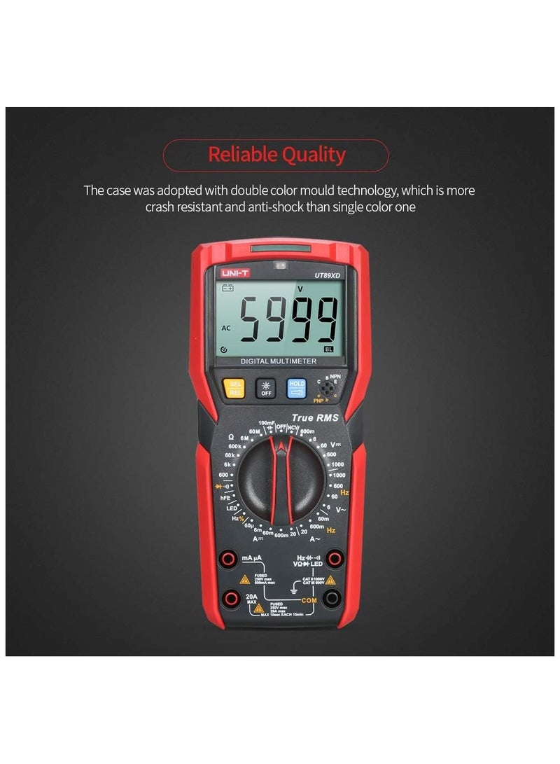 UniT UT89XD Digital Multimeter High Accuracy Handheld Mini Universal Meter 6000 Counts LCD Display True RMS Measure AC/DC Voltage Current Resistance Capacitance LED Test Frequency Diode Tester  - Image 5
