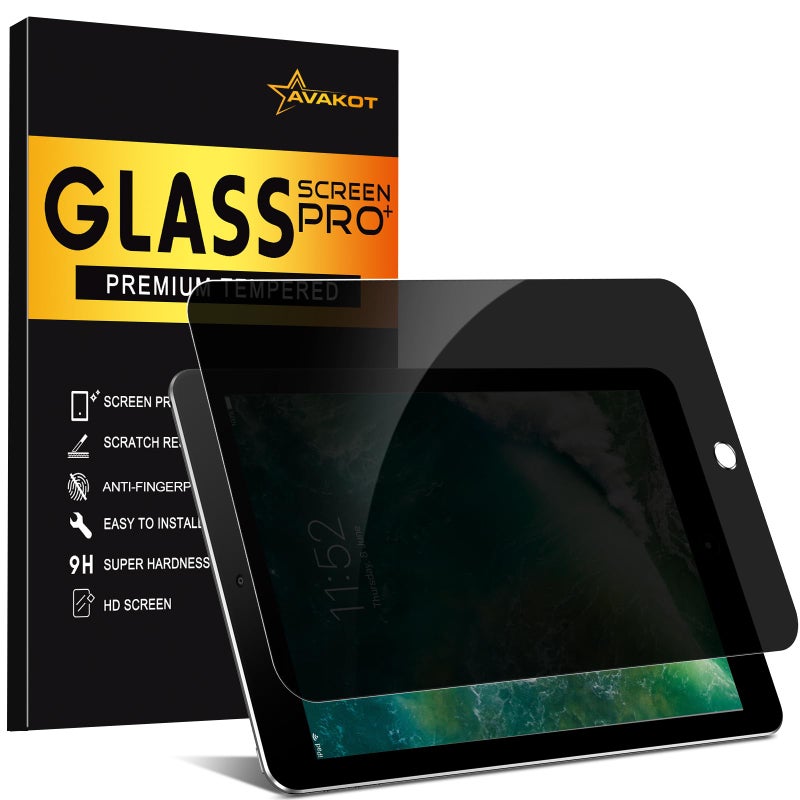 avakot Privacy Screen Protector for iPad 6th Generation 9.7 Inch, Private Tempered Glass Film for iPad 5th Gen 9.7", Private Touch Sensitive Screen Protector for i Pad Air 2/Air 1/Pro 9.7, 1 Pack - Image 1