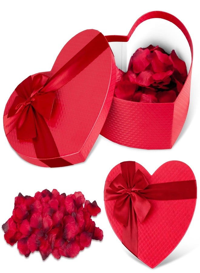 Demonwer Valentine's Day Heart Gift Box Red Heart Shaped Box with Rose Petals Valentine Romantic Gift for Anniversaries Wedding Birthday Present Supplies - Image 1