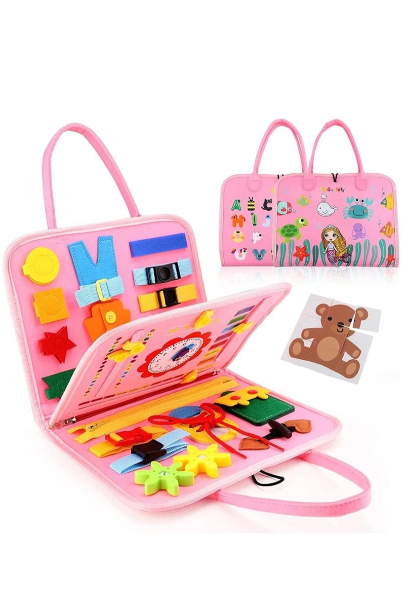 Educational Activity Board for 1, 2, 3, 4 Year Olds, Montessori Sensory Activity Board, Fine Motor Skills Learning Toys for Preschool Boys and Girls, Great Baby Toys (Pink) - Image 1