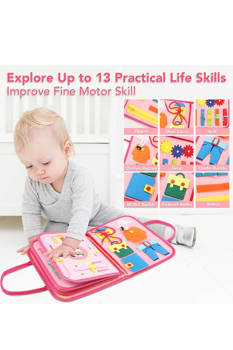 Educational Activity Board for 1, 2, 3, 4 Year Olds, Montessori Sensory Activity Board, Fine Motor Skills Learning Toys for Preschool Boys and Girls, Great Baby Toys (Pink) - Image 3