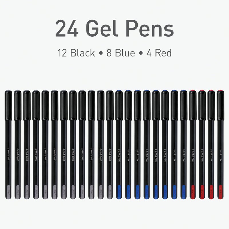 Pentonic Gel Pens, 24 Count, Assorted Colored Ink (12 Black, 8 Blue, 4 Red), 0.6 mm Fine Point, Smooth Writing For Journaling & Notetaking (1002354) - Image 3