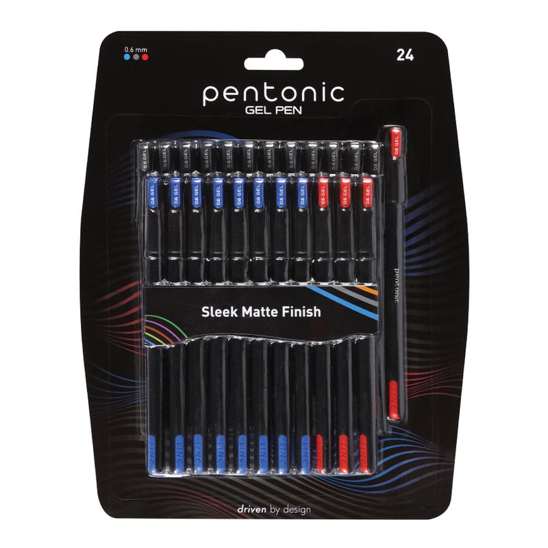 Pentonic Gel Pens, 24 Count, Assorted Colored Ink (12 Black, 8 Blue, 4 Red), 0.6 mm Fine Point, Smooth Writing For Journaling & Notetaking (1002354) - Image 1