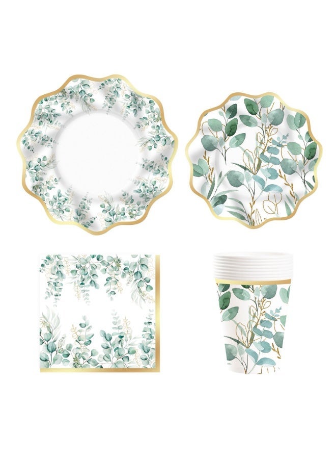 FLORAL DESSERT PLATES (8" & 10.5"), CUPS (9OZ, 8 PCS), NAPKINS (6.5" X 6.5", 16 PCS) - ELEGANT FLORAL SERIES SET FOR PARTIES, GATHERINGS, BIRTHDAY AND SPECIAL OCCASIONS