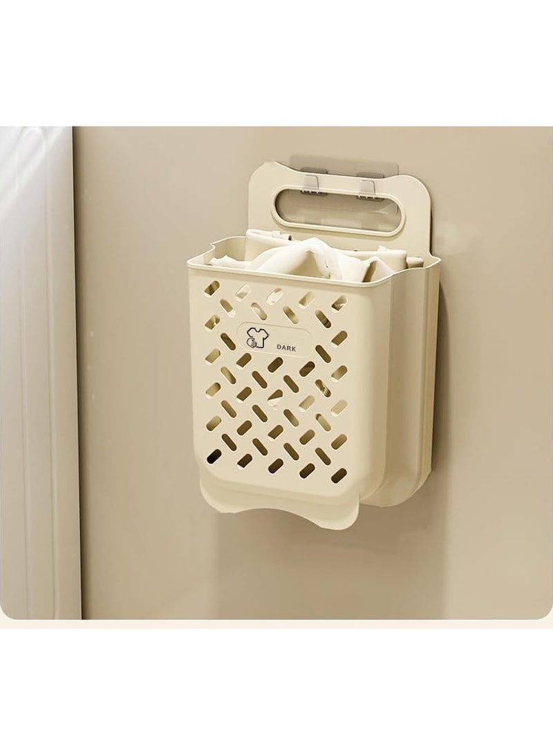 جي تي-ويل سلة غسيل معلقة قابلة للطي مع مقبض حمل متينة مقاومة للماء موفرة للمساحة سلة غسيل بلاستيكية طويلة قابلة للطي منظم للملابس - Image 1