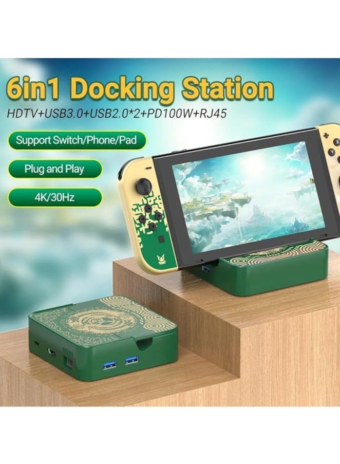 General TV dock for Nintendo Switch/Switch OLED, 6-in-1 Switch docking station with 4K@60HZ x 1080P HDMI 2.0 ports, 100Mbps Ethernet, 2 x USB-A 2.0, 1 x USB 3.0, 100W USB-C charging port  - Image 2