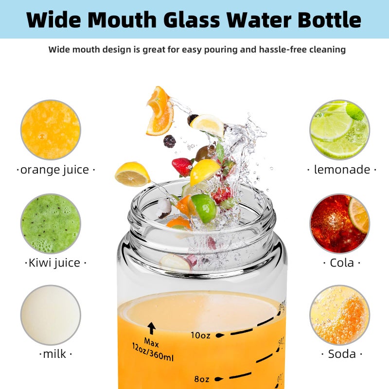 chunmo Glass Juice Bottles 4 Pack 16 oz - Wide Mouth Glass Water Bottles with Lids - Borosilicate,Stainless Steel Lids for Juicing, Smoothies, Infused Water, Beverage Storage, Leakproof, Reusable,BPA Free - Image 3