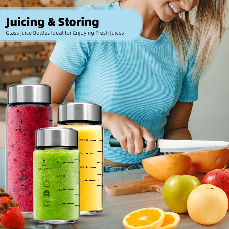 chunmo Glass Juice Bottles 4 Pack 16 oz - Wide Mouth Glass Water Bottles with Lids - Borosilicate,Stainless Steel Lids for Juicing, Smoothies, Infused Water, Beverage Storage, Leakproof, Reusable,BPA Free - Image 2