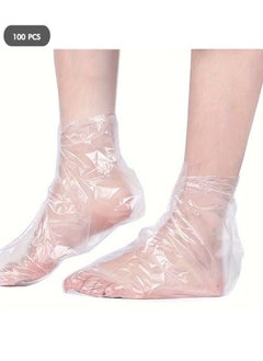 100-Piece Clear Disposable Plastic Foot Booties, Paraffin Wax Foot Bath Liners, Pedicure Spa Socks, Thermal Therapy Feet Covers with Stickers