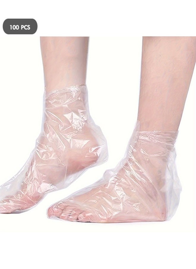 Generic - 100-Piece Clear Disposable Plastic Foot Booties, Paraffin Wax Foot Bath Liners, Pedicure Spa Socks, Thermal Therapy Feet Covers with Stickers - Image 1