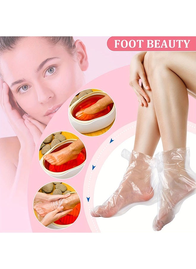 Generic - 100-Piece Clear Disposable Plastic Foot Booties, Paraffin Wax Foot Bath Liners, Pedicure Spa Socks, Thermal Therapy Feet Covers with Stickers - Image 1