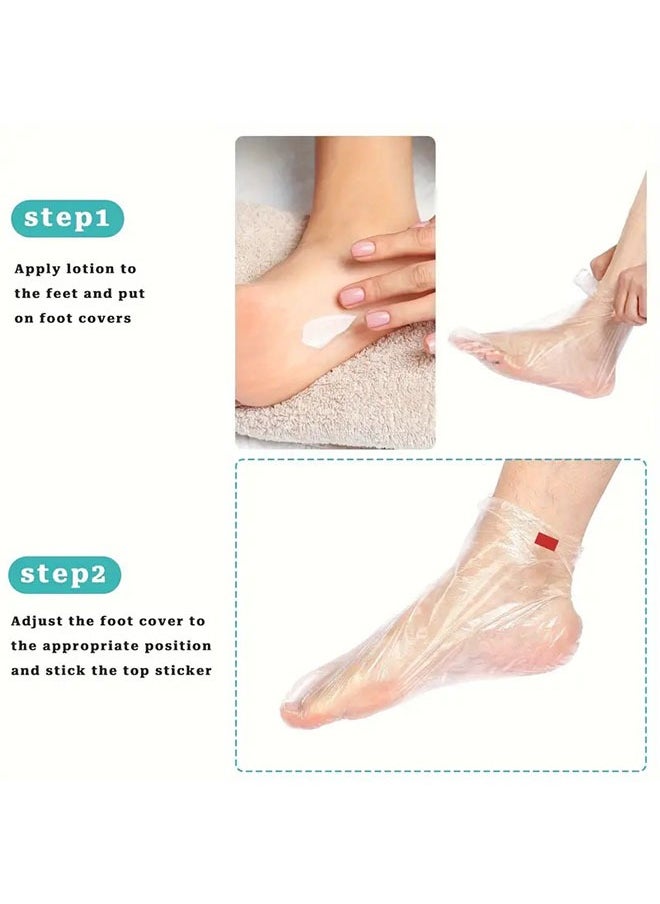 Generic - 100-Piece Clear Disposable Plastic Foot Booties, Paraffin Wax Foot Bath Liners, Pedicure Spa Socks, Thermal Therapy Feet Covers with Stickers - Image 1