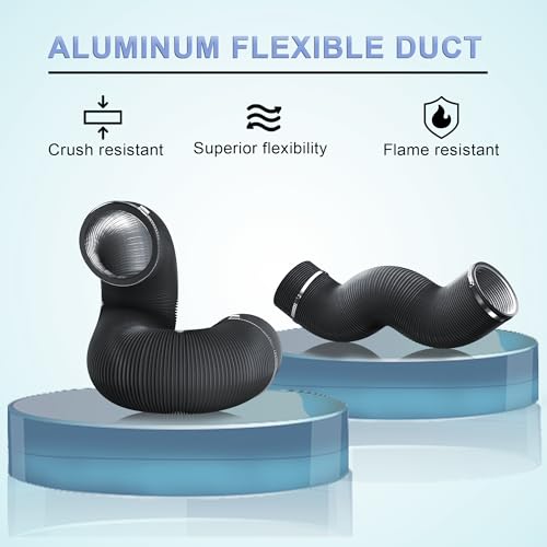 FICBXRA Flexible 8 Inch 8ft Aluminum Ducting4 Layer Protection Dryer Vent Hose for HVAC Heating Cooling Ventilation and Exhaust 2 Clamps Included Black PVC200 - Image 3