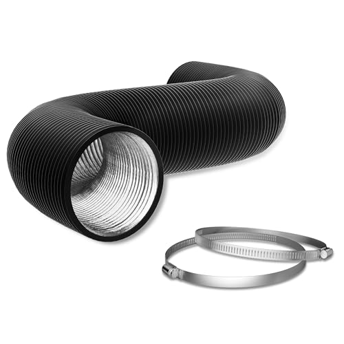 FICBXRA Flexible 8 Inch 8ft Aluminum Ducting4 Layer Protection Dryer Vent Hose for HVAC Heating Cooling Ventilation and Exhaust 2 Clamps Included Black PVC200 - Image 1