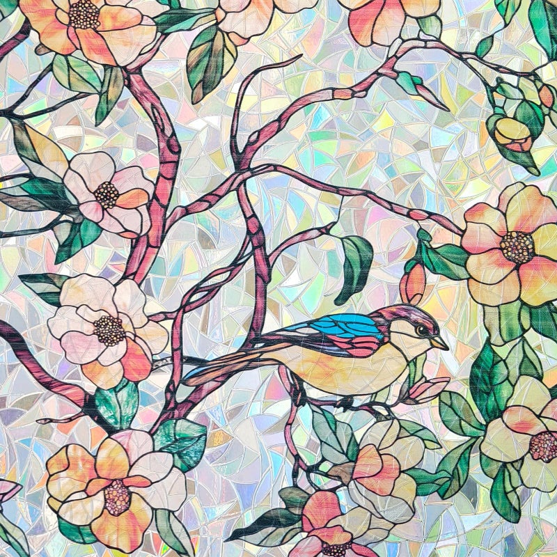 ADD.HERES Window Privacy Film Home Room Bathroom Spring Decor Car Decorations, Stained Glass Window Film, Static Cling Window Film, Rainbow Window Film (Blooms & Birds Paradise, 17.5" X 78.7") - Image 3