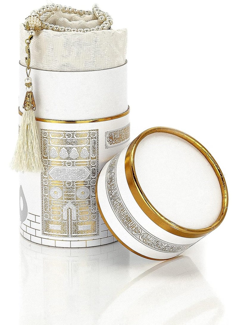 DubaiGallery Premium Muslim Prayer Rug Gift Set Including Soft Janamaz, Beaded Tasbih, Decorative Cylindrical Box, Perfect for Home Prayer, Mosque Use, Eid and Islamic Occasions - Image 3