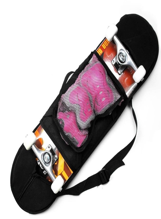 SquEqu Skateboard Bag Backpack 31'' Slim Foldable Nylon Skate Board Carry Bags with Gloves Pouch Portable Longboard Handy Storage Organizer with Adjustable Strap for Travel Outdoor Skating Skateboards - Image 1