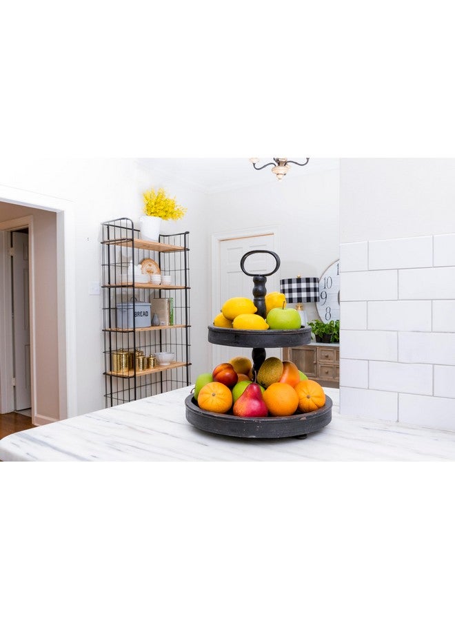 Creative Co-op EC0112 Distressed Wood 2-Tier Tray with Metal Handle, Black - Image 2