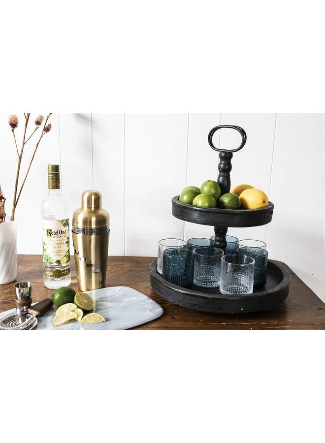 Creative Co-op EC0112 Distressed Wood 2-Tier Tray with Metal Handle, Black - Image 4