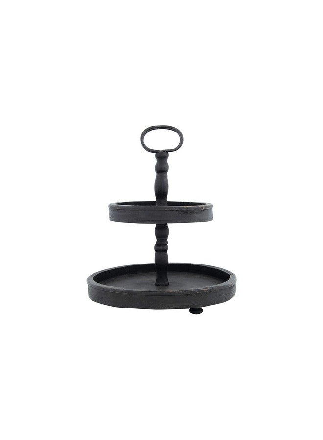 Creative Co-op EC0112 Distressed Wood 2-Tier Tray with Metal Handle, Black - Image 1