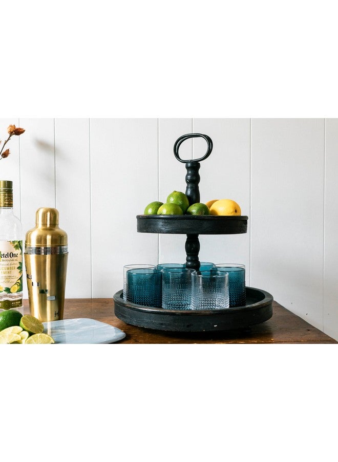 Creative Co-op EC0112 Distressed Wood 2-Tier Tray with Metal Handle, Black - Image 3