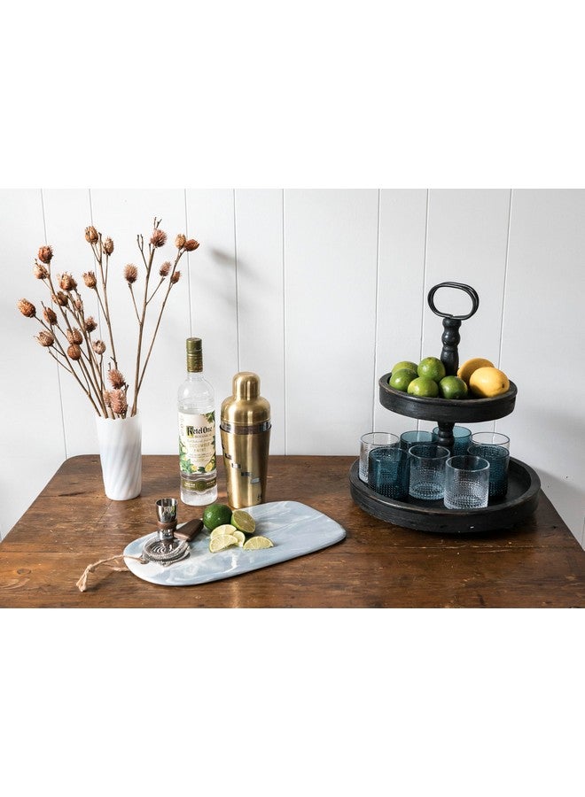 Creative Co-op EC0112 Distressed Wood 2-Tier Tray with Metal Handle, Black - Image 5