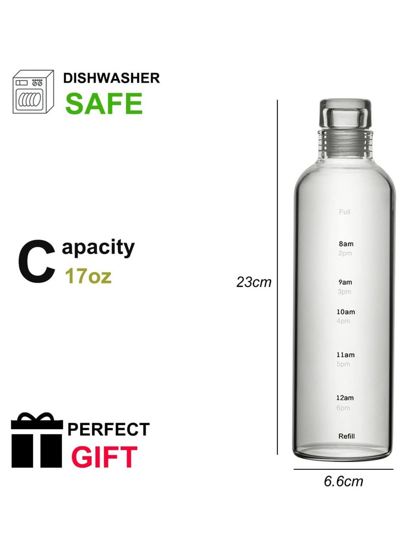 Home zone 500ml Water Bottles with Time Marker Reusable Clear Glass Drinking Bottles Suitable For Office Gym Outdoors - Image 2