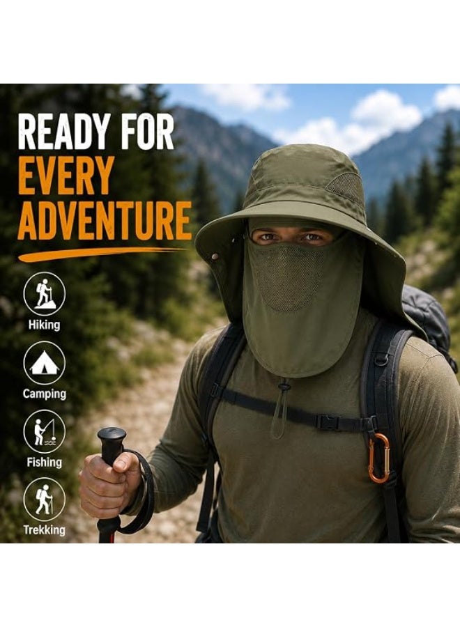Outdoor Wide Brim Protective Hat with Face and Neck Guard with Mesh Vents - Image 2