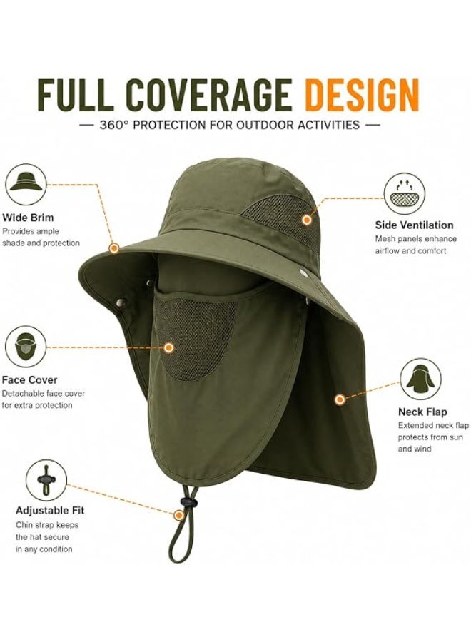 Outdoor Wide Brim Protective Hat with Face and Neck Guard with Mesh Vents - Image 3