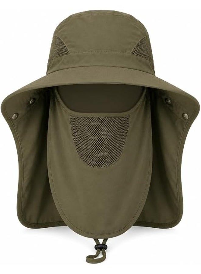 Outdoor Wide Brim Protective Hat with Face and Neck Guard with Mesh Vents - Image 1