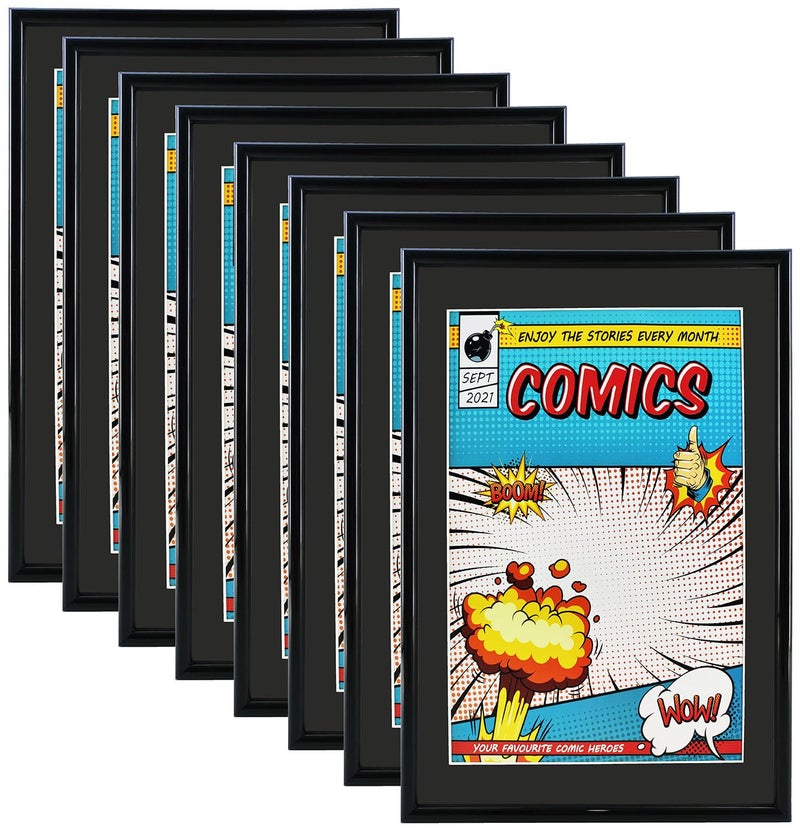 Memory Keeper Comic Book Frame, 8 Pack, UV Protection,Black Mat, Fits Current Comics up to 6 3/4" x 10 1/4", Wall or Tabletop Display,Spring Clips for Thicker Comics as Well - Image 1