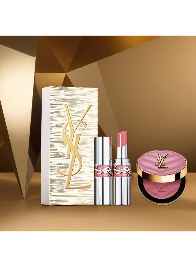 Yves Saint Laurent YSL Make Me Blush Bold Blurring Powder Blush 44 Nude Lavalliere & Loveshine Lipstick 44 Set – Luxury Makeup Gift Set - Image 1