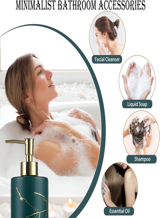 VKSG Marble Soap Dispenser for Bathroom or Kitchen，320ML Ceramic Foam Shampoo Soap Dispenser with Rust Proof Silver Pump（Dark Green） - Image 3