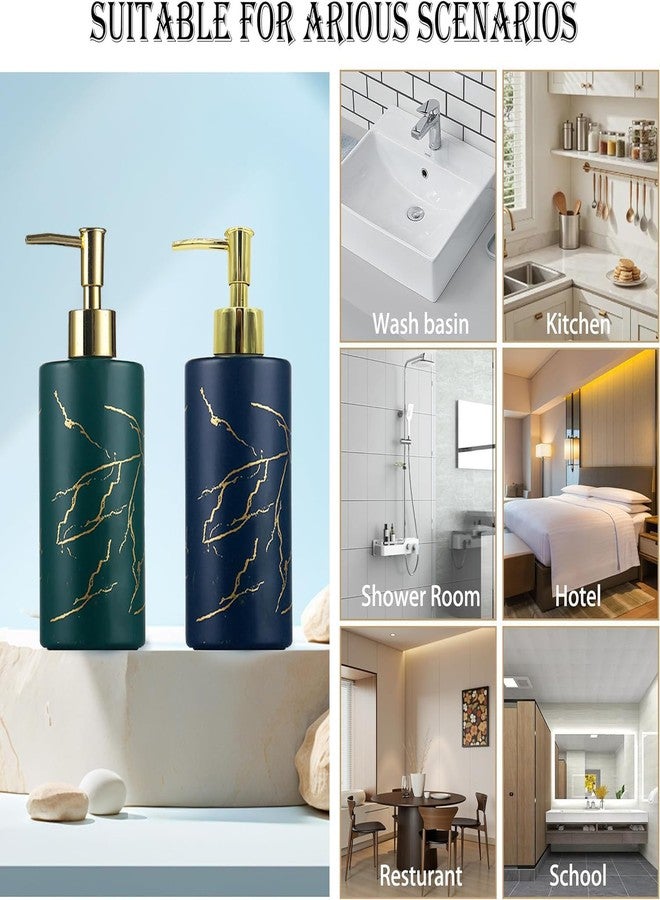 VKSG Marble Soap Dispenser for Bathroom or Kitchen，320ML Ceramic Foam Shampoo Soap Dispenser with Rust Proof Silver Pump（Dark Green） - Image 5