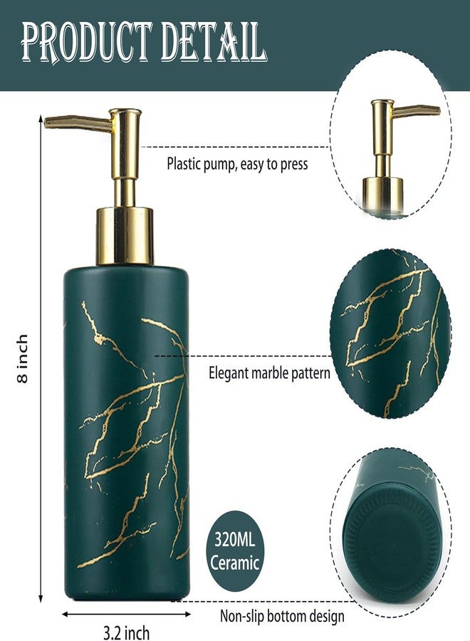 VKSG Marble Soap Dispenser for Bathroom or Kitchen，320ML Ceramic Foam Shampoo Soap Dispenser with Rust Proof Silver Pump（Dark Green） - Image 4