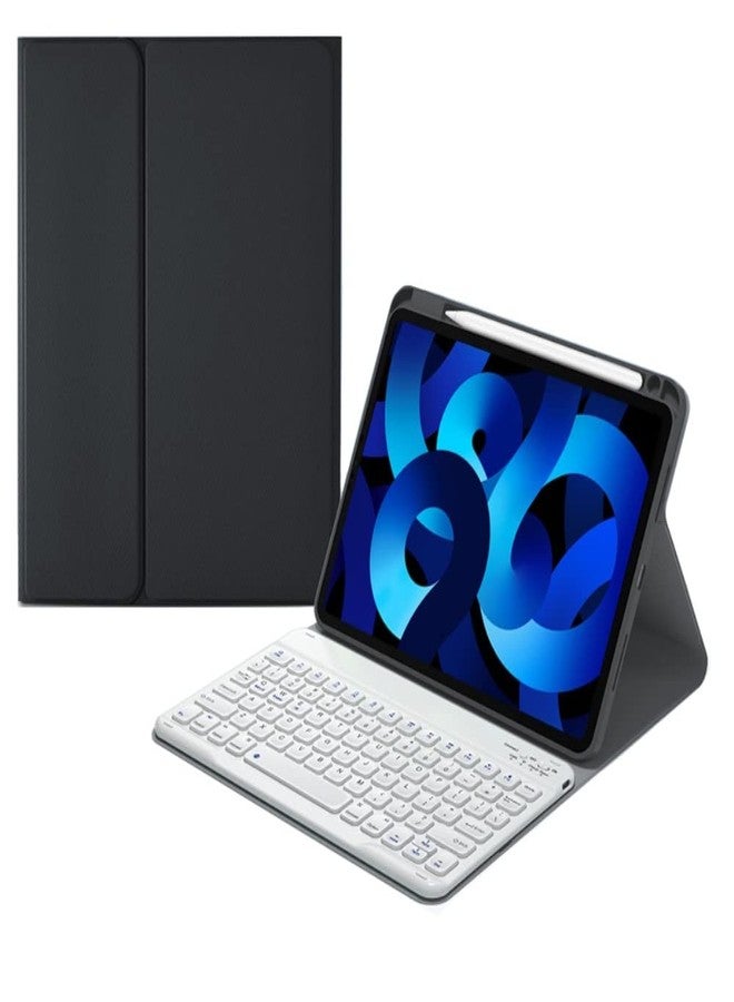 kaitesi جراب لوحة مفاتيح كايتيسي لجهاز iPad A16 (الجيل الحادي عشر، 11 بوصة 2025) / iPad الجيل العاشر 2022، جراب 10.9 بوصة مع مفاتيح مقعرة ملونة وغطاء لوحة مفاتيح قابل للفصل (أسود + أبيض) - Image 1