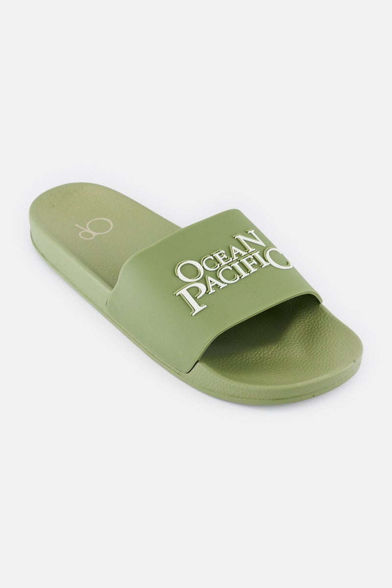 Ocean Pacific Men Brand Logo Slip On Slides, Olive  - Image 1