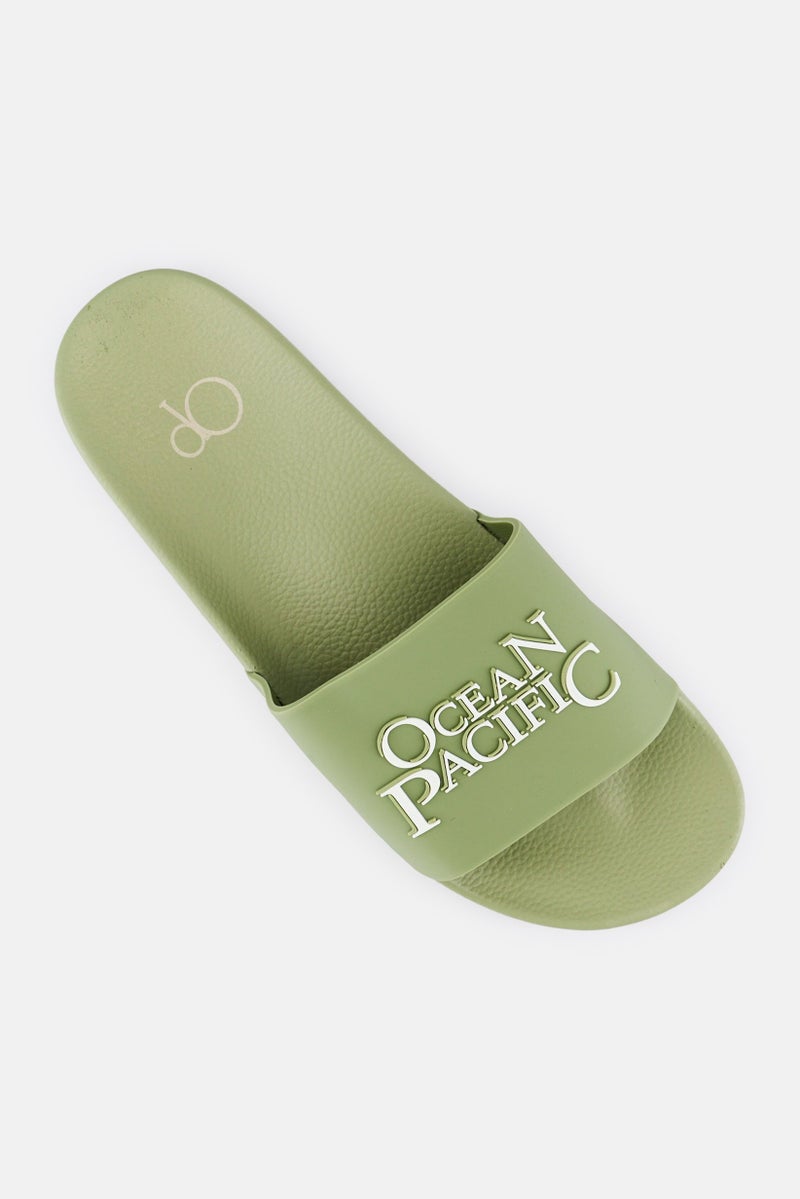 Ocean Pacific Men Brand Logo Slip On Slides, Olive  - Image 4