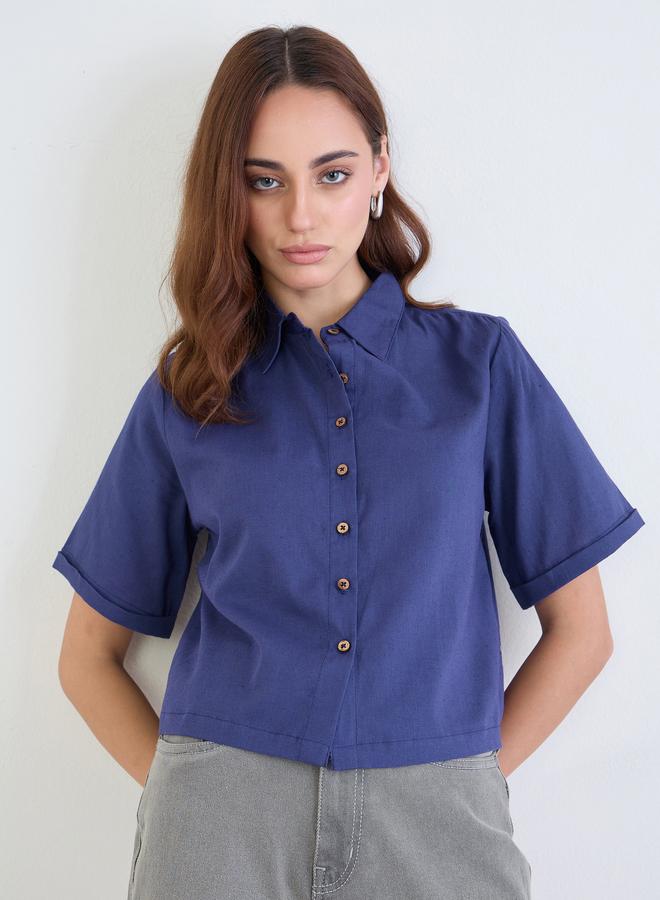 Styli Solid Dropped Shoulder Boxy Fit Shirt - Image 1
