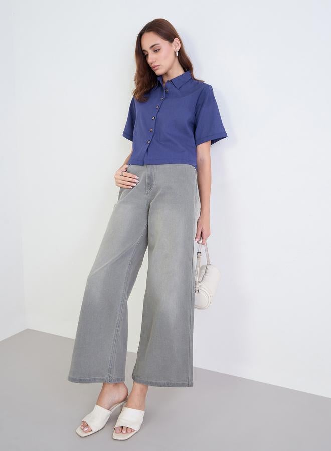 Styli Solid Dropped Shoulder Boxy Fit Shirt - Image 2