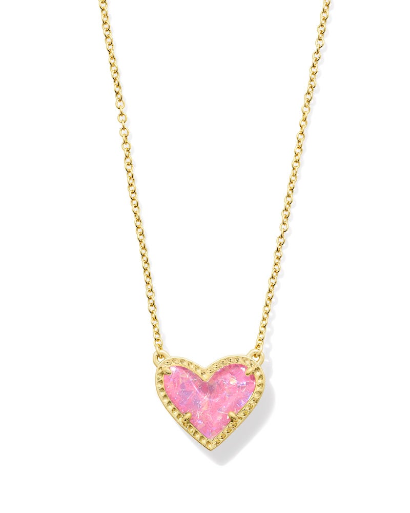 Kendra Scott Ari Heart Short Pendant Necklace in Pink Iridescent Glitter Glass, 14k Gold-Plated Brass, Fashion Jewelry for Women - Image 1