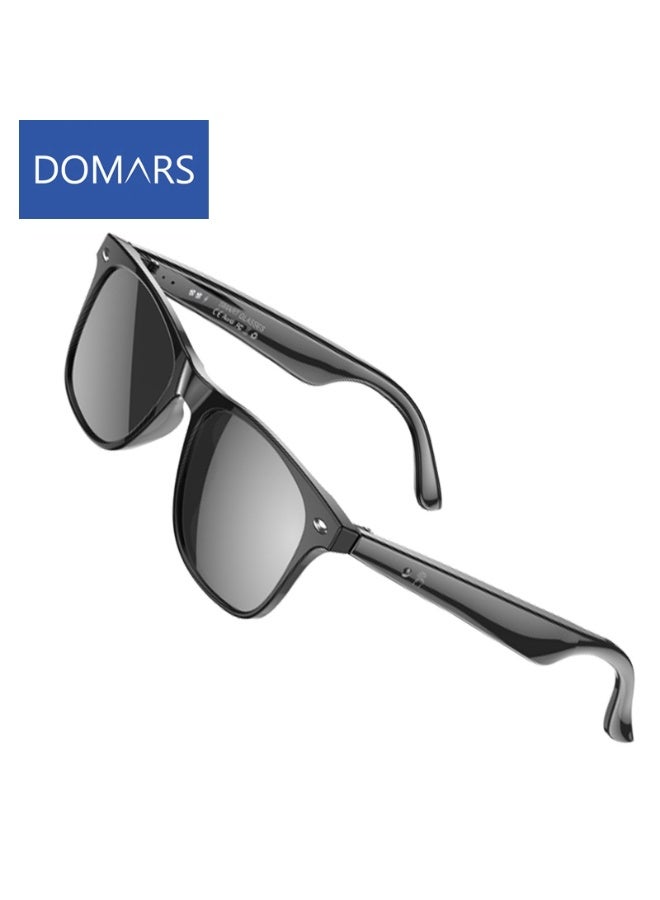 Domars Bluetooth Sunglasses Voice Control and Open Ear Style Smart Glasses for Athletic Outdoor Sports Smart AI Translation Glasses with Headphones and Speaker AI Translation into 163 languages AI Chat IP65 Waterproof AI Assistant Music - Black - Image 1