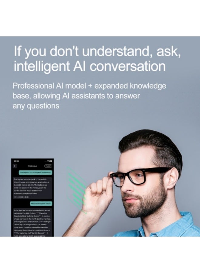 Domars Bluetooth Sunglasses Voice Control and Open Ear Style Smart Glasses for Athletic Outdoor Sports Smart AI Translation Glasses with Headphones and Speaker AI Translation into 163 languages AI Chat IP65 Waterproof AI Assistant Music - Black - Image 2