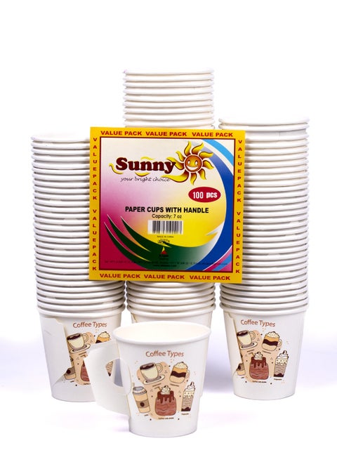 Paper Cups with Handle Disposable 7oz, 100 Cups