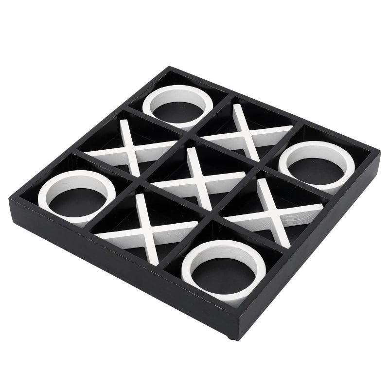 FUIN Wood Tic Tac Toe Decorative Board Game Set for Coffee Table Decor 12 x 12 Black and White - Image 3
