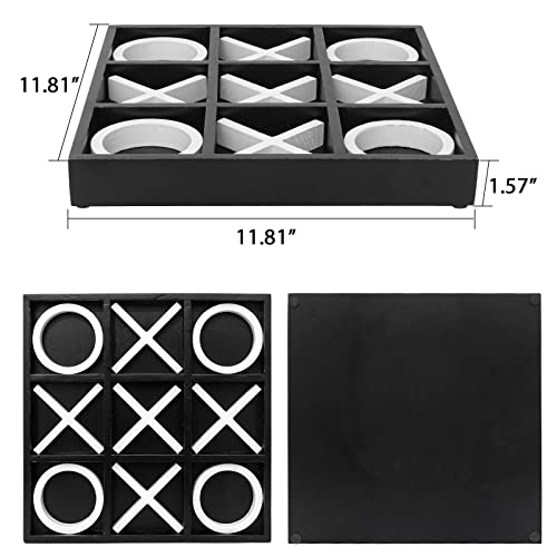FUIN Wood Tic Tac Toe Decorative Board Game Set for Coffee Table Decor 12 x 12 Black and White - Image 5