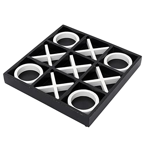 FUIN Wood Tic Tac Toe Decorative Board Game Set for Coffee Table Decor 12 x 12 Black and White - Image 1