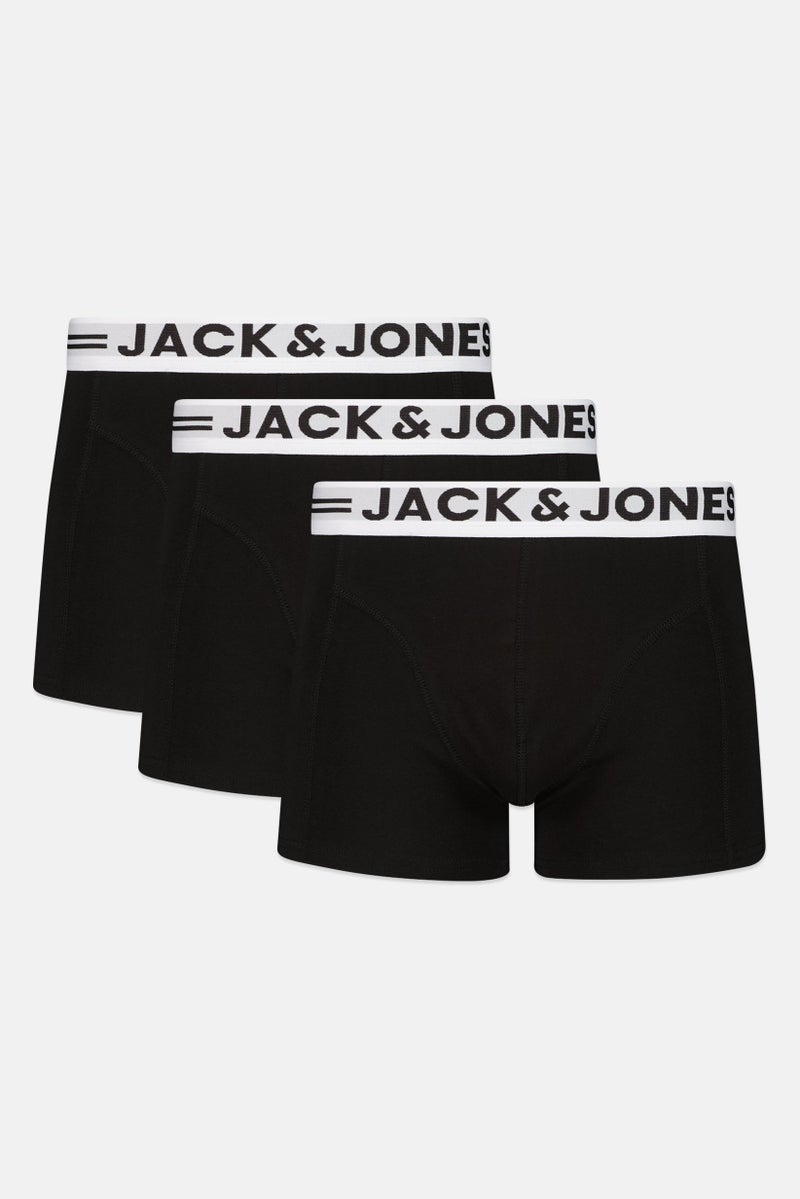 JACK & JONES Men 3 Pcs Brand Logo Trunks, Black - Image 1