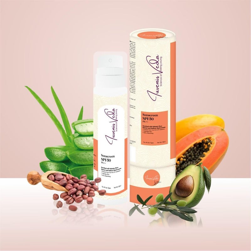 Iuvenis veda Sunscreen Spf 50 And PA For High Protection from UV Rays Hydrate Skin Utra Absorbing For Men and Women For All Skin Types IngredientsVitamin C Hyaluronic Acid Papaya Fruit Extract Avocado Oil Olive Leaf Extract - Image 1