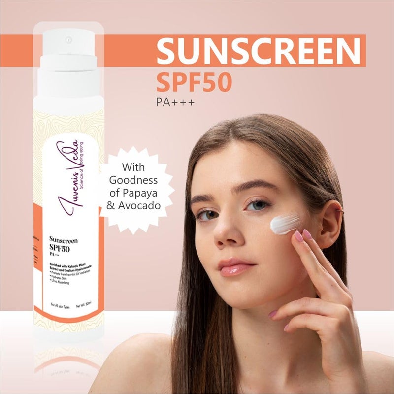 Iuvenis veda Sunscreen Spf 50 And PA For High Protection from UV Rays Hydrate Skin Utra Absorbing For Men and Women For All Skin Types IngredientsVitamin C Hyaluronic Acid Papaya Fruit Extract Avocado Oil Olive Leaf Extract - Image 2